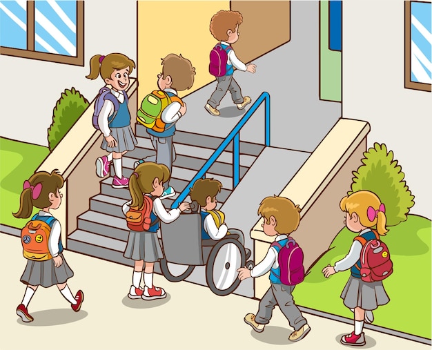 Vector children going to school vector illustration