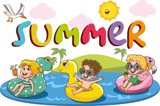 Children Kids Clipart-kids enjoying summer fun at the beach clipart