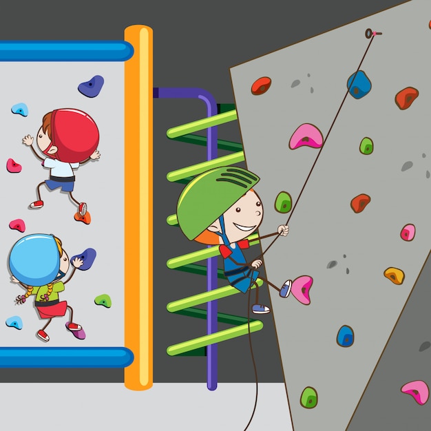 Vector children having fun at climbing gym