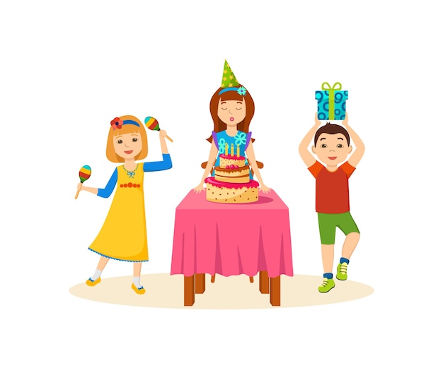 I bambini si divertono in una serata festiva alla festa di compleanno.