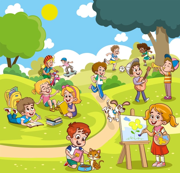 Children having fun in the park vector