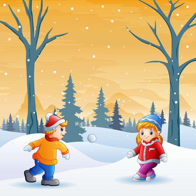 Vettore i bambini si divertono a winter park