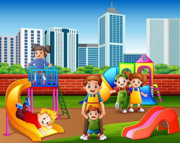 Children having fun with family in the playground