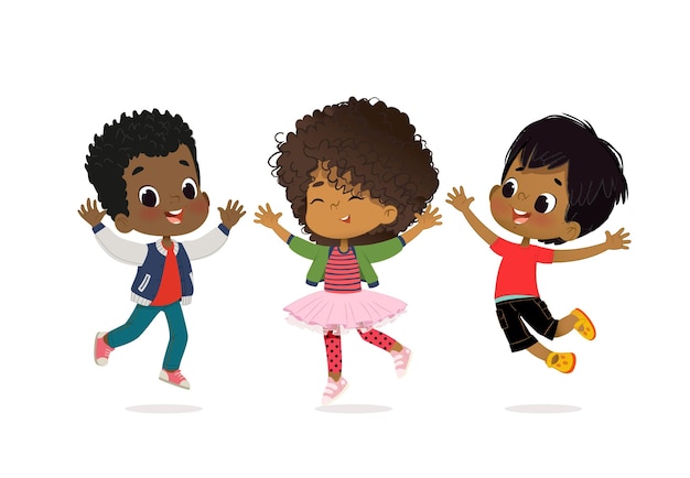 Vector children holding hands and jumping