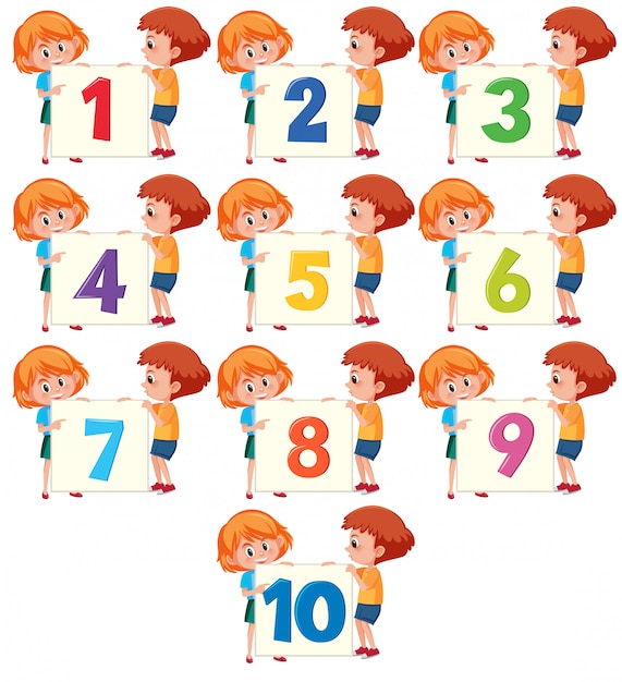 Vector children holding number board