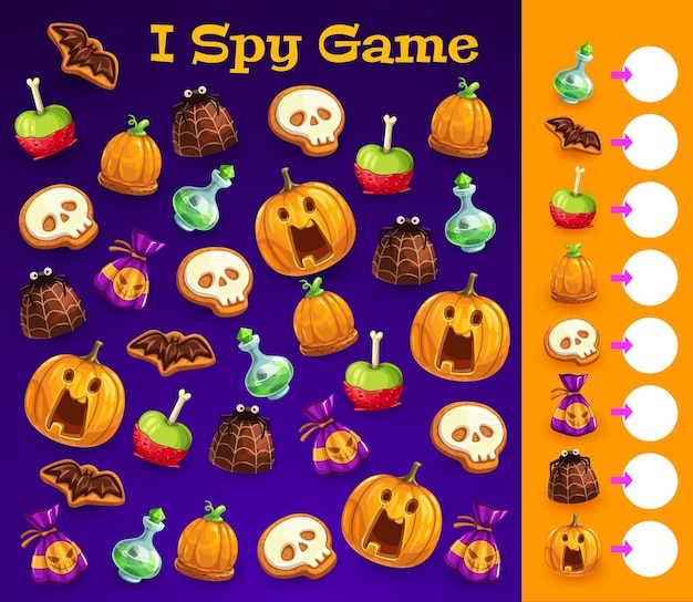 Modello di gioco di spia per bambini con dolcetti di halloween