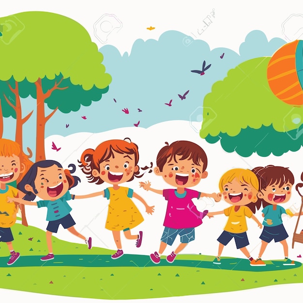 Bambini durante la giornata internazionale dell'amicizia illustrazione della gita estiva