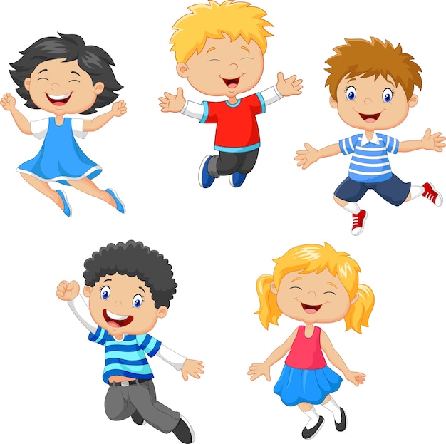 Vector children jumping together