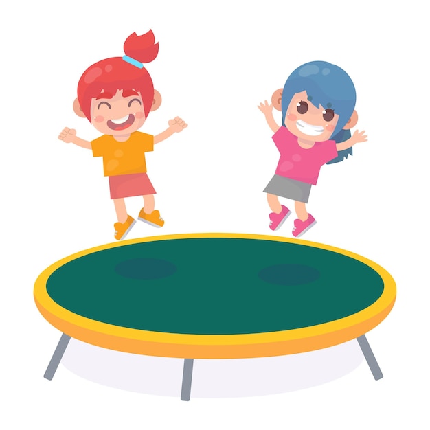 Vector children jumping on trampoline