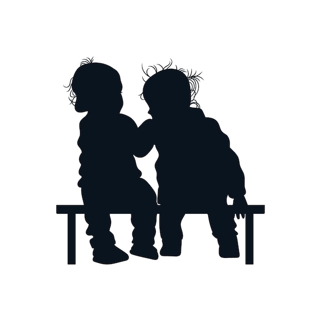 Children kindness silhouette clipart Kids sharing care and playing together graphic illustration