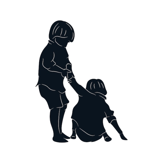 Children kindness silhouette clipart Kids sharing care and playing together graphic illustration