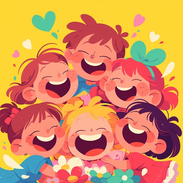 Vector children laughing and playing together on childrens day