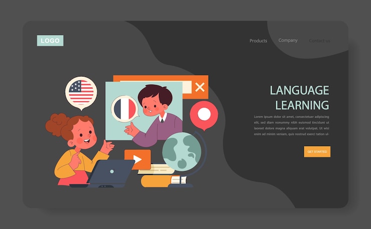 Vector children learn web or landing elementary school classes kids studying english and french foreign