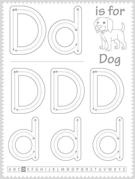 Children Learning Alphabet Tracing Worksheet With Letter and Vocabulary D
