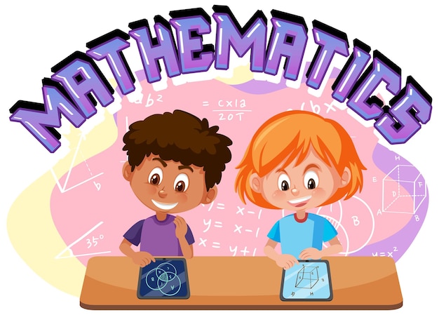 Vector children learning math with math symbol and icon