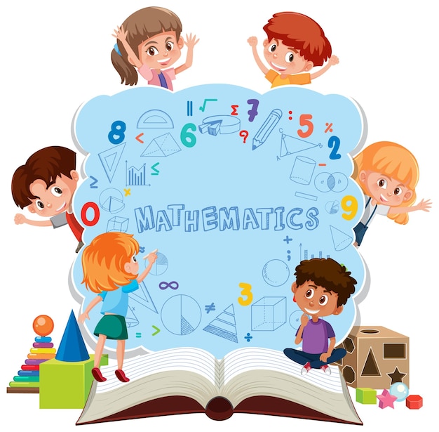 Children learning math with tools on book isolated