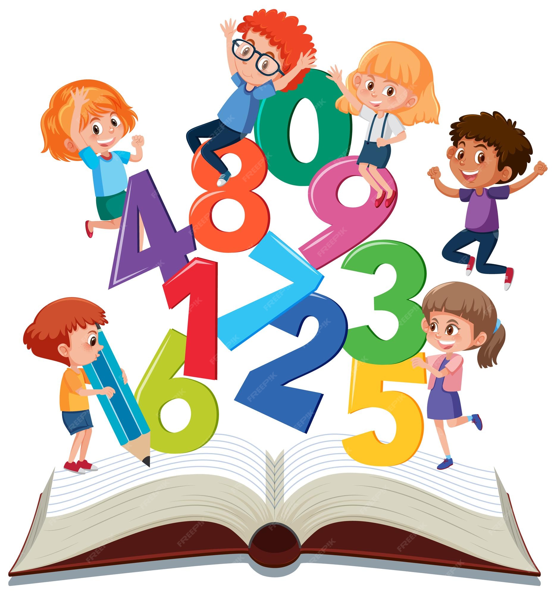 Premium Vector | Children learning math with tools on book isolated