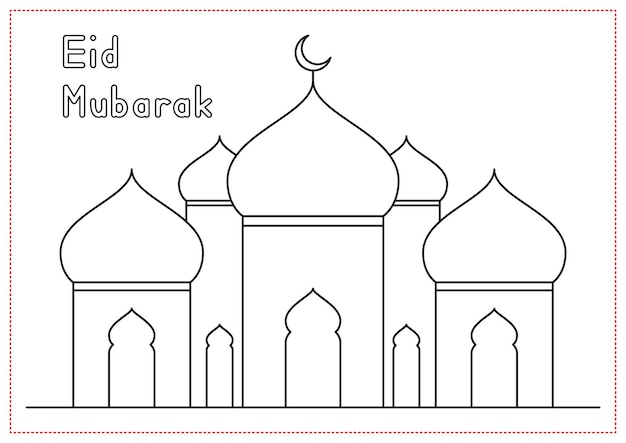 인쇄 가능한 색칠 공부를 배우는 어린이 Eid Mubarak Mosque