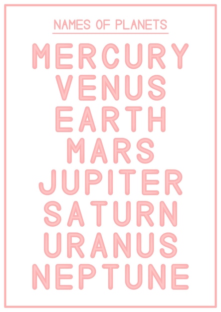 Children Learning Printable Names of Planets in Pink Color