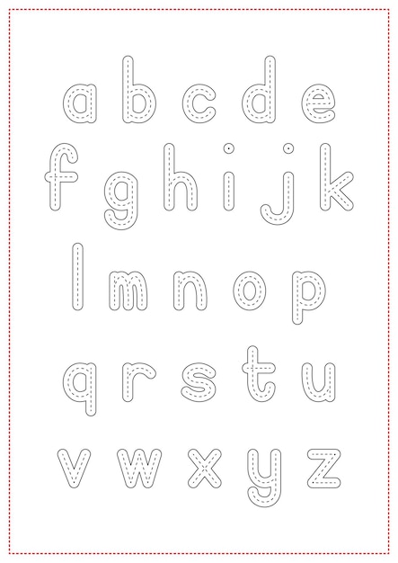 벡터 인쇄 가능한 추적 색칠 및 쓰기 알파벳 소문자 포스터를 배우는 어린이