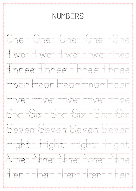 Children Learning Printable  Tracing Numbers One to Ten