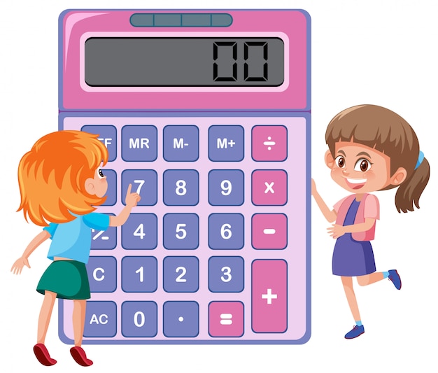 Vector children learning with calculator