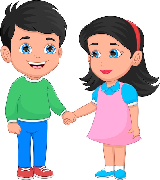 children in love holding hands on white background