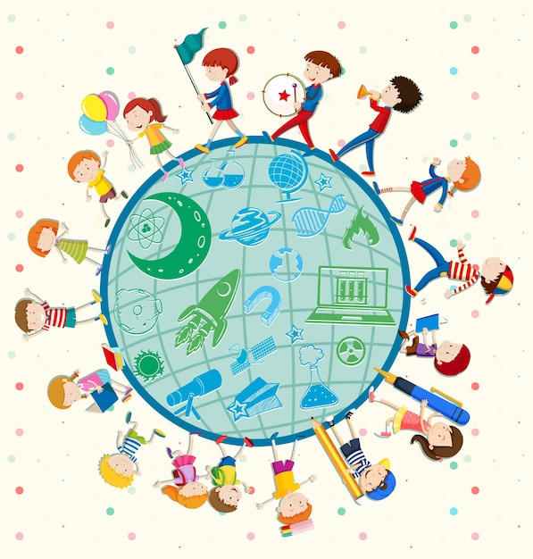 Vector children love science around the world