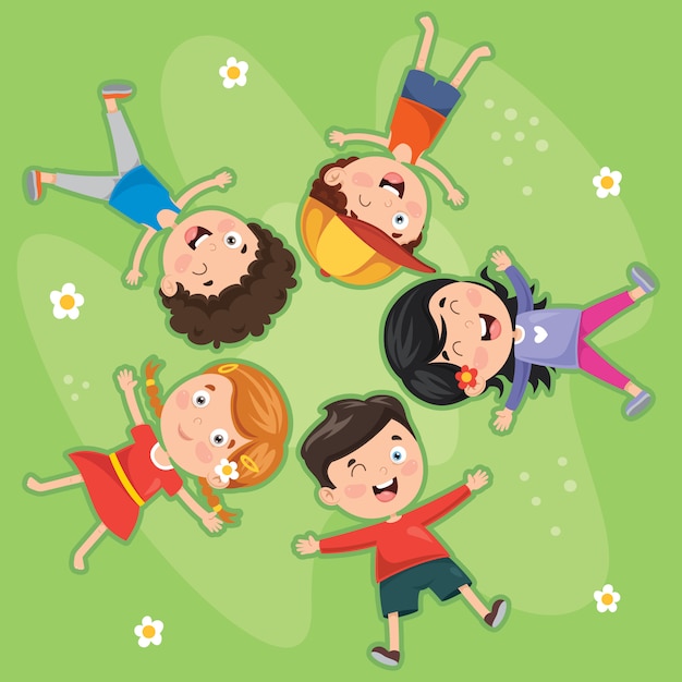 Vector children lying on grass