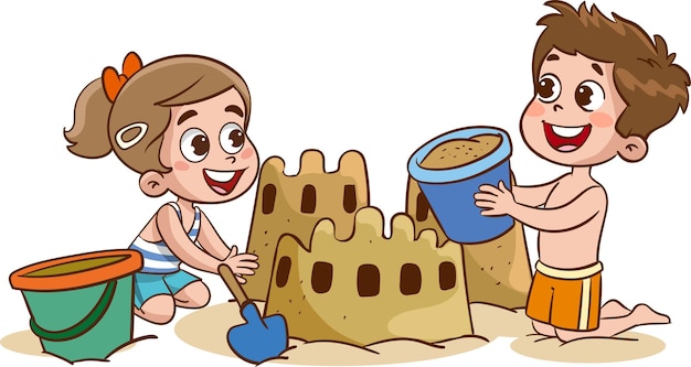 Children making sand castle at the beach