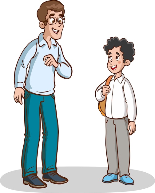 children and man standing talking.father and children talking vector