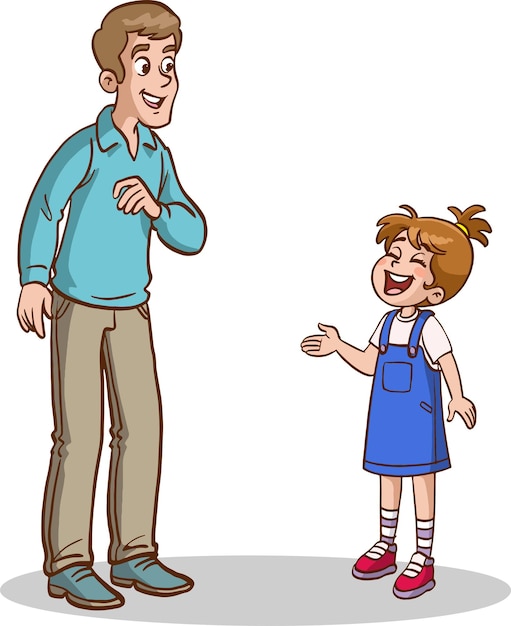 children and man standing talking.father and children talking vector