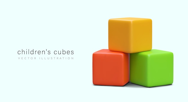 Vector children multicolored cubes educational toy study of colors and shapes