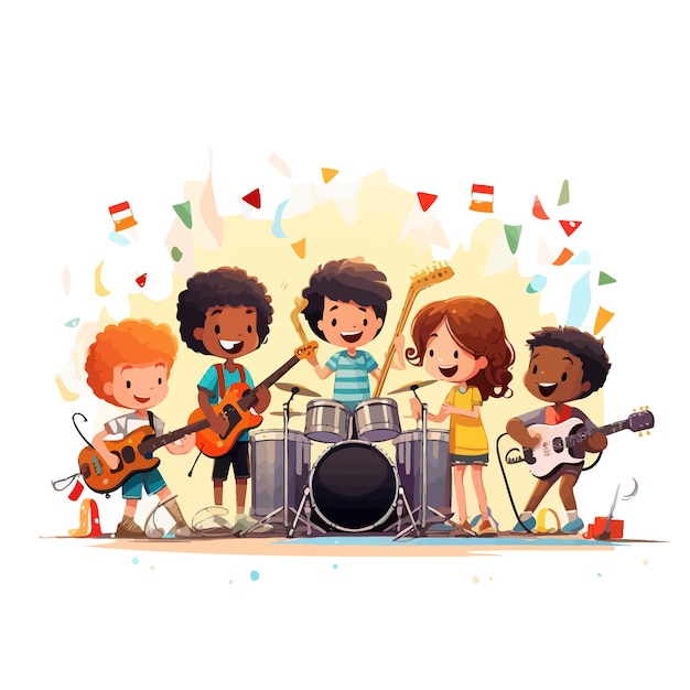 Vector children_music_band_perform_with_instruments