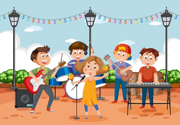 Banda musicale per bambini che suona uno strumento musicale