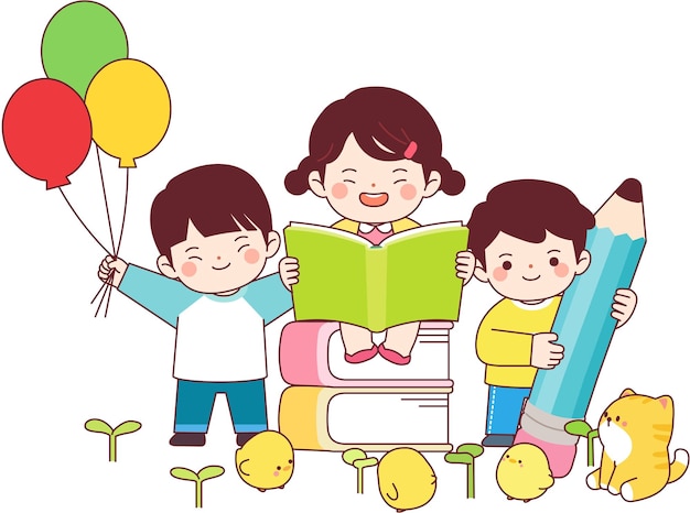 어린이 새 학기 교육 학습 개학 입학 학교 귀여운 캐릭터 터