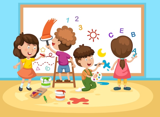 Vector children painting white board