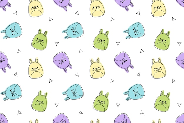 Children pattern with hares Line art Squishmallow Cute hare Kawaii vector