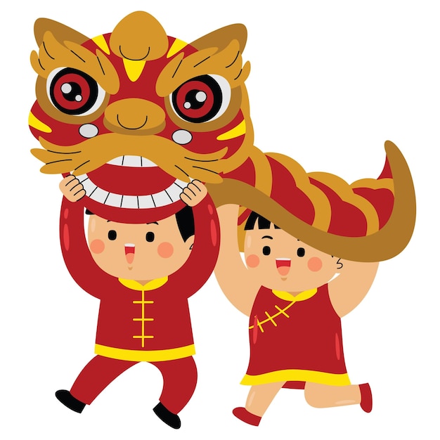 children performing lion dance