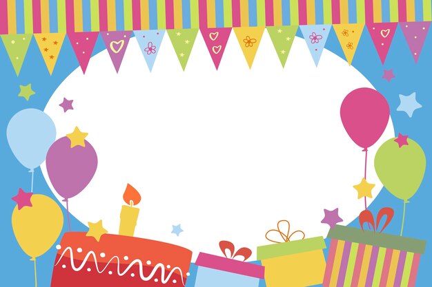 Vector children photo frame with birthday gifts