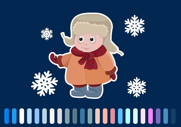 Children play different winter games boy and girl build snowman set of various kids in warm clothes