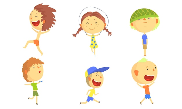 Vector children play and run on a summer vacation vector illustration