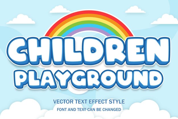 Children playground rainbow typography editable text effect font template cloudy background design