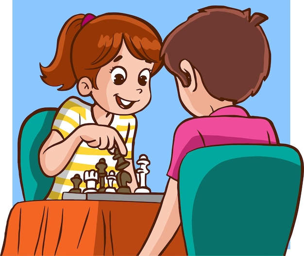 Children playing chess cartoon vector