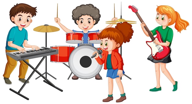 Vector children playing different musical instruments