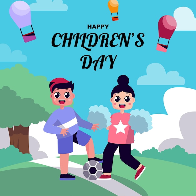 Children playing flat design background