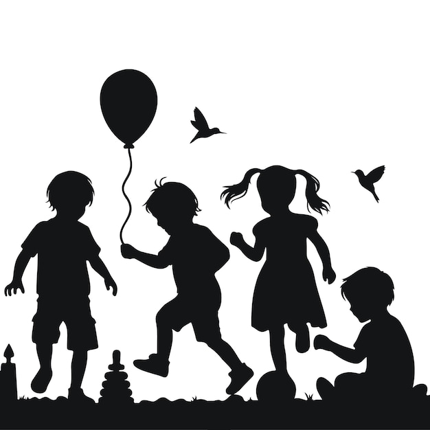 Vector children playing happy childrens day silhouette isolated on a white background
