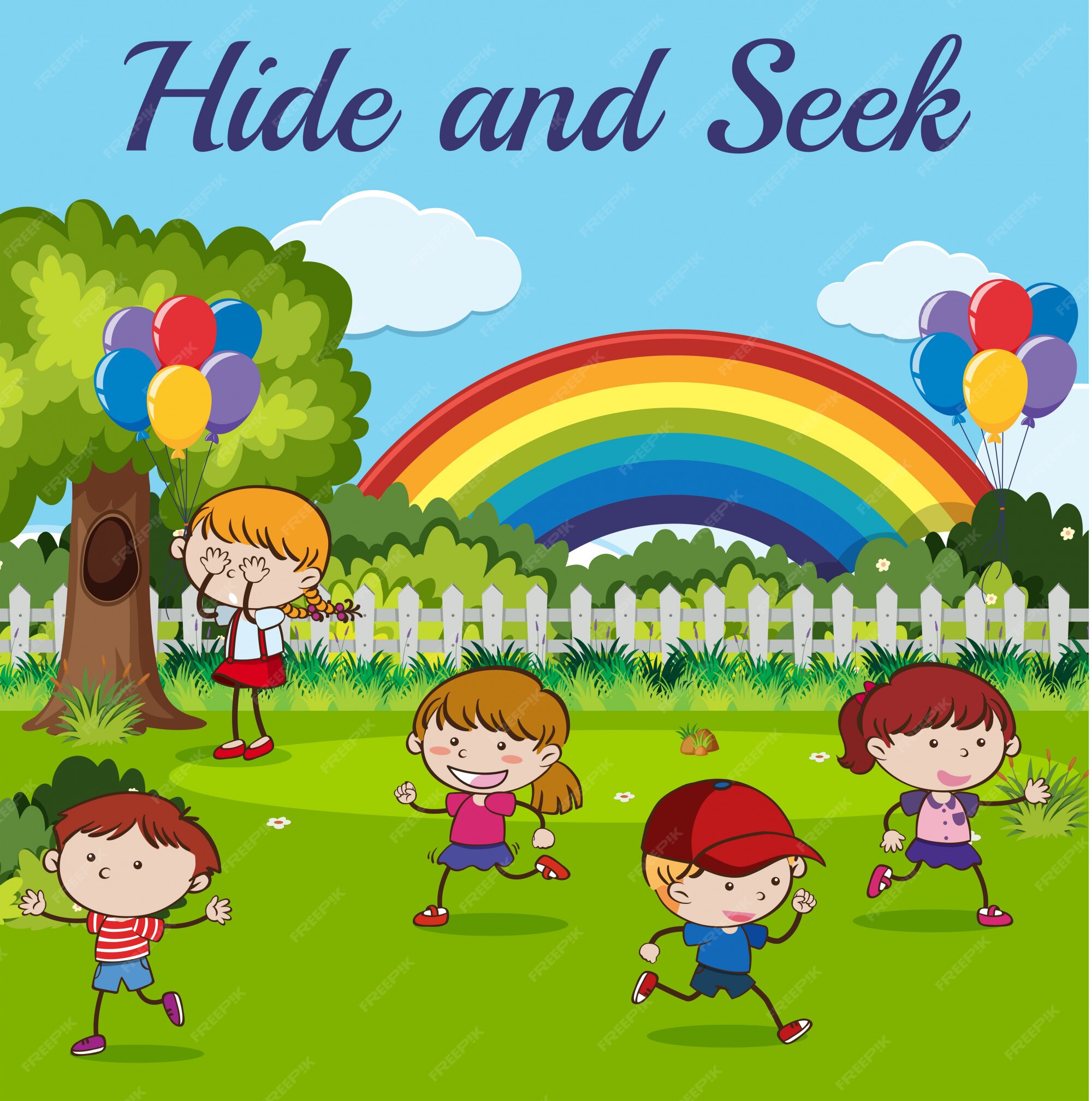 Premium Vector  Children playing hide and seek in the park