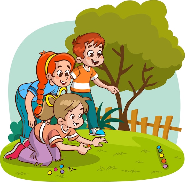 children playing marbles cartoon vector