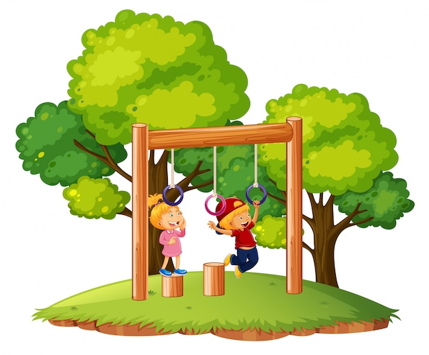 Children playing on monkey bars